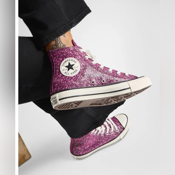 CONVERSE Orchid Abyss/Egret/Black Chuck Taylor All Star Glitter SZ 11 - Picture 4 of 16